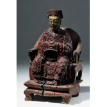 18th C. Chinese Qing Painted Wood Figure of Emperor