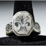 13th C. Medieval Gilded Silver Ring w/ Fleur de Lis