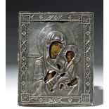 19th C. Russian Icon w/ Silver Oklad - Theotokos