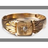 AN 18CT YELLOW GOLD AND DIAMOND RING, a rose-cut diamond claw-set in starburst form, 3.8g.