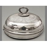 A SILVERPLATE MEAT DOME, removable handle embossed with foliage, gadrooned rim, the body with reeded