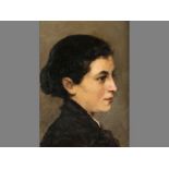 A LATE 19TH CENTURY PORTRAIT OF A LADY IN PROFILE, Oil on board, 19 by 13.5cm