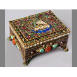A MAGNIFICENT SINO-TIBETAN CASKET, 18TH/ 19TH CENTURY, heavily overlaid with hardstones (jade,