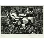 Eleanor Frances Esmonde-White (1914-2007) HERDERS AND CATTLE, Linocut on paper, Signed and