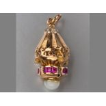A 14CT YELLOW GOLD CHARM, in the shape of a lantern with channel set pink stones ending in a white