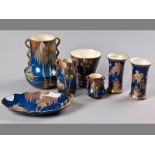 A COLLECTION OF CARLTON WARE IN BLEU ROYALE GROUND COLOUR WISTERIA PATTERN, comprising a large