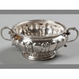 A VICTORIAN SILVER SUGAR BASIN, LONDON 1895, MAPPIN & WEBB, circular gadrooned rim, applied twin C-