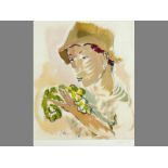 Irma Stern (1894-1966) MALE FIGURE HOLDING A BUNCH OF GRAPES, Colour lithograph on paper,