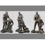 A 20TH CENTURY BRONZE SCULPTURE OF TWO SOLDIERS GRIEVING, dark patina, signed "R. Minnaar", numbered