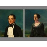 A PAIR OF 19TH CENTURY CONTINENTAL PORTRAITS OF A LADY AND GENTLEMAN, Oil on canvas, Signed with