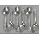 A SET OF SIX .800 STD SILVER TEASPOONS, handles engraved with initials "H", 152g.