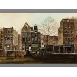 Michael John Hunt (1941- ) BRITISH, CANAL, AMSTERDAM, Oil on canvas, Signed, 48 by 73cm