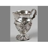 A WILLIAM IV SILVER CREAMER, LONDON 1834, CHARLES THOMAS FOX, fold-over rim, applied embossed leaf