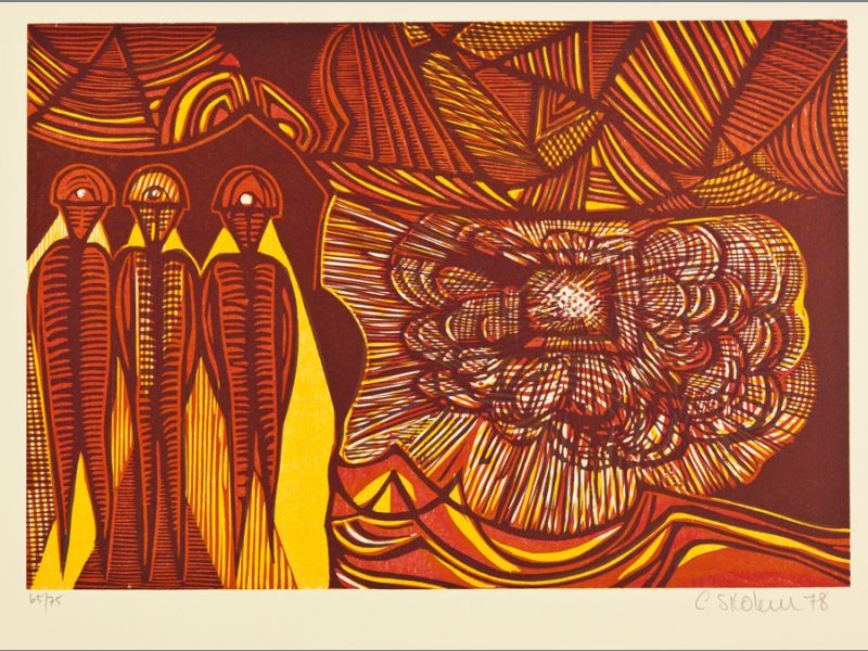 Cecil Edwin Frans Skotnes (1926-2009) SONG OF THE MINERS II, Colour woodblock print on paper,