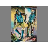 Welcome Mandla Koboka (1941-1997) TWO MEN, Oil on board, Signed and dated '90, 82 by 58cm