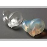 TWO LALIQUE WOVEN HEARTS, one with Saturn background, the other in opalescent, each signed