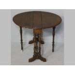 A VICTORIAN WALNUT SUTHERLAND TABLE, the moulded oval top veneered in burr walnut, standing on six