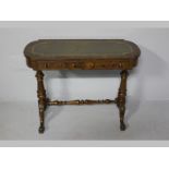 A VICTORIAN WALNUT AND BURR WALNUT WRITING TABLE, the D-ended rectangular top with a gilt tooled