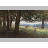 James Smith Morland (BRITISH: 1846-1921) COWS GRAZING BENEATH TREES, oil on canvas, signed, 29 by