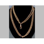 A 9ct YELLOW GOLD CHAIN, belcher links, double string with dog clasp, 59cm long, 12g.