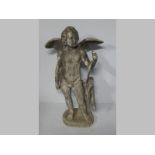 A VICTORIAN LEAD STATUE OF A WINGED CUPID, posing with a bow and quiver of arrows, 91cm high.