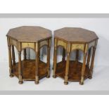 A PAIR OF MAHOGANY OCCASSIONAL TABLES, the cross-banded octagonal tops in segmented flame mahogany