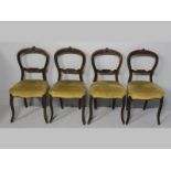 A SET OF FOUR 19TH CENTURY CONTINENTAL STAINED BEECH DINING CHAIRS, with carved hooped rails and