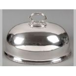 A SILVERPLATE MEAT DOME, by James Dixon & Sons, removable handle moulded with leaf decoration, plain