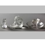 A COLLECTION OF LALIQUE FROSTED AND POLISHED GLASS, comprising; figure of a panda bear, 6.5cm