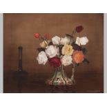 Henry John Dykman (1893-1972) STILL LIFE OF ROSES IN A VASE, oil on canvas, signed and dated 1949,