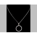 A 9ct WHITE GOLD AND DIAMOND PENDANT, twenty-eight round brilliant cut diamonds in claw setting in a