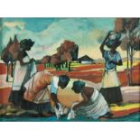 Jan Dingemans (1921-2001) BASOTU WOMEN, oil on board, signed, 37 by 50cm