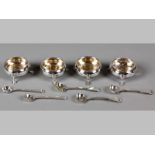 A SET OF FOUR GEORGE III SILVER OPEN SALTS, LONDON 1811, MAKERS MARKS INDECHIPERABLE, fold-over rim,