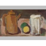 Carl Adolph Bchner (1921-2003) STILL LIFE OF COFFEE POT AND GLASS JUG, oil on board, signed, 24