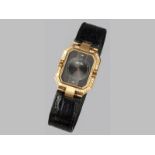 AN 18ct JEAN d'EVE GENTLEMAN'S WRISTWATCH, black square dial with two diamonds, case set with