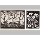 Gregoire Johannes Boonzaier (1909-2005) SHANTIES BENEATH TREES & STILL LIFE OF ARUM LILLIES, linocut