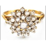 AN 18CT YELLOW GOLD AND DIAMOND RING, twenty-five brilliant cut diamonds in cluster form,raised