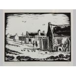 David Johannes Botha (1921-1995) FISHERMANS COTTAGES, linocut on paper, signed and numbered 9/100 in