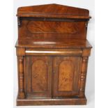 A VICTORIAN MAHOGANY CHIFFONIER, the upper-section with a single shelf below a Classical pediment,