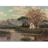 George Paul Canitz (1874-1959) FARMHOUSE AT RIVER, oil on canvas, signed, 68 by 98cm