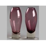 A PAIR OF RIIHIMAEN LASI OY AMETHYST COLOUR GLASS VASES, DESIGN BY AIMO OKKOLIN (1917-1982) FINLAND,