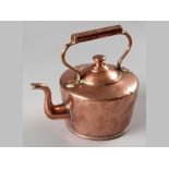 A VICTORIAN COPPER KETTLE, with straight sides, rolled base and swan-nect spout, with a handle