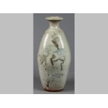ANDREW WALFORD (1942- ) - A STONEWARE BOTTLE VASE, the flattened sides with brushstroke designs,