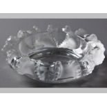 A LALIQUE FROSTED AND POLISHED GLASS CIGAR ASHTRAY, of circular form, base signed Lalique France,