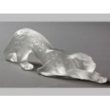 A LALIQUE FROSTED AND POLISHED GLASS MODEL OF A CROUCHING LEOPARD, base signed Lalique France, 6.5cm