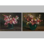 Otto Klar (1908-1994) STILL LIFEOF FLOWERS, pair, oil on board, signed, 10 by 13 & 11 by 13cm (2)