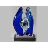 David Reade (1960-) ABSTRACT COBALT BLUE GLASS SCULPTURE, installation of a double metal and