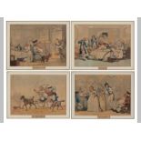A SET OF FOUR 19TH CENTURY BOOKPLATE ENGRAVINGS, depicting a day in the life of a gentleman, each
