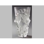 A LALIQUE "ANGELOTS" FROSTED AND POLISHED GLASS VASE, depicting putti in flight, base signed