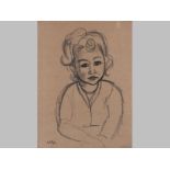 Edward Wolfe (1896-1981) PORTRAIT OF A YOUNG GIRL, ink sketch on brown paper, signed, 51 by 39cm